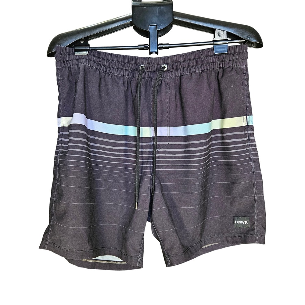 Hurley One and Only Icon Stretch Volley Shorts Black Striped Men's Size L